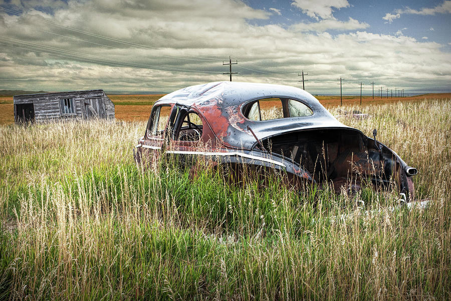 Old Auto abandoned in a Field  Photograph by Randall Nyhof