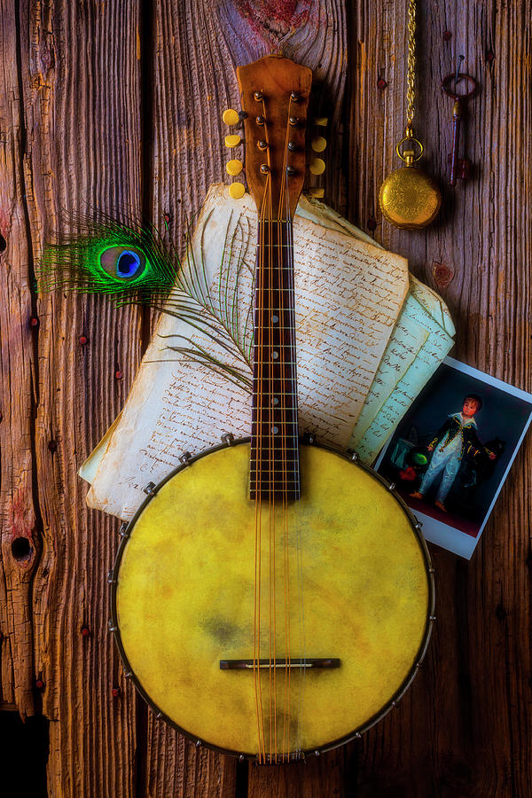 Still Life Photograph - Old Banjo And Letters by Garry Gay