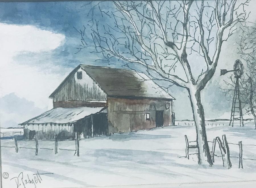 Old Barn In Winter Painting By David Padgett