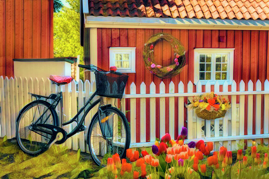 Old Bicycle in the Garden in Watercolors Photograph by Debra and Dave Vanderlaan