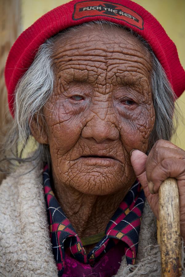 Old Blind Tibetan Photograph by Myriam Leplat