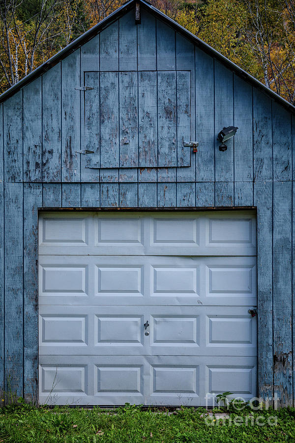 Barn Photograph - Old Blue Garage Barn Vermont by Edward Fielding