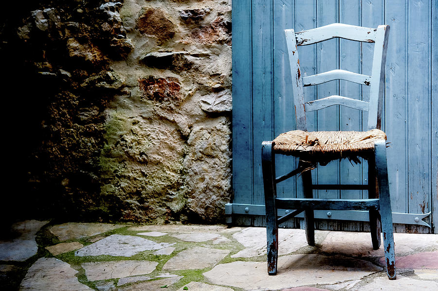 Old Blue Wooden Caned Seat Chair At Photograph by Alexandre Fp
