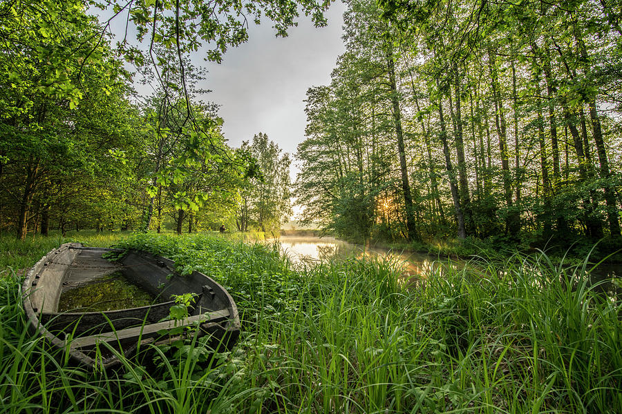 Old Boat At Sunrise In Soft Backlight, Spreewald, Brandenburg Photograph by Martin Siering Photography