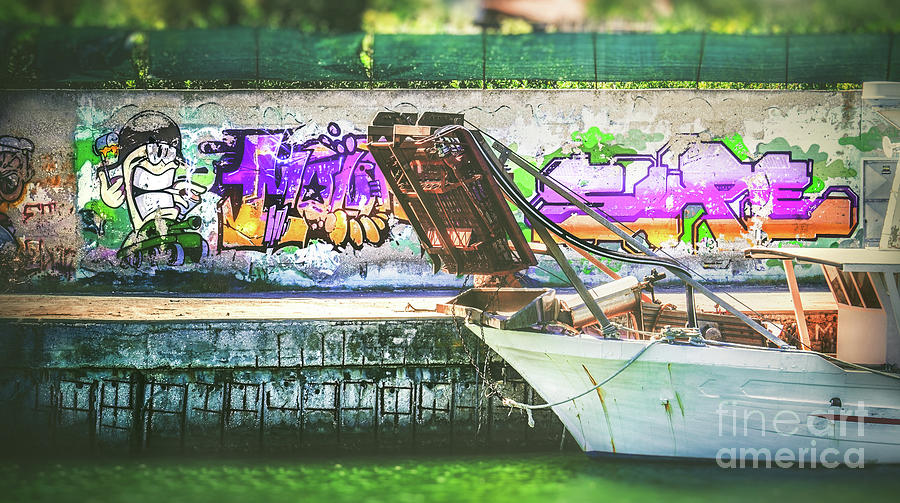 Old Boat City Harbor Pier Colorful Graffiti Green Photograph by Luca Lorenzelli
