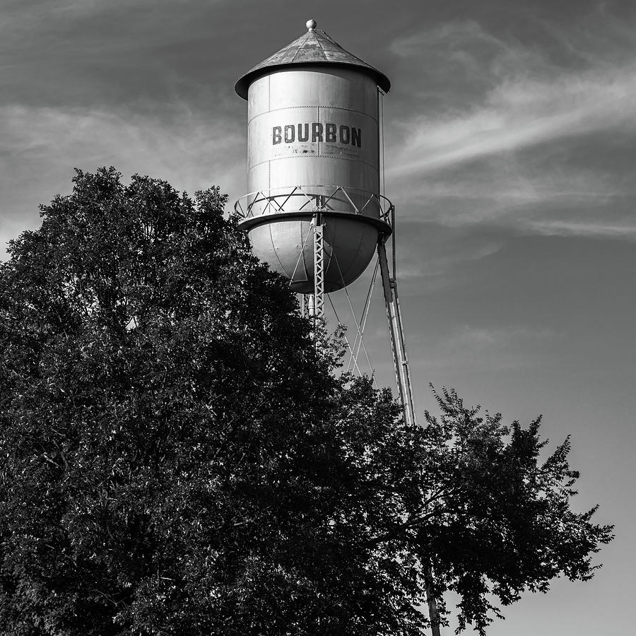 Old Bourbon Monochrome Water Tower - Missouri Route 66 1x1 Photograph by Gregory Ballos