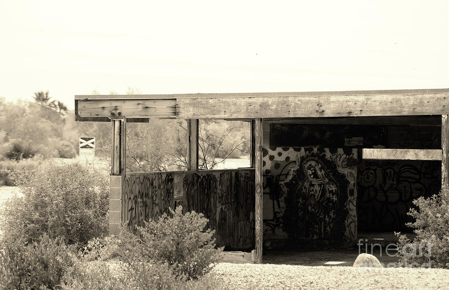 Old Building with the Mother Graffiti Salton Sea in Sepia Photograph by Colleen Cornelius
