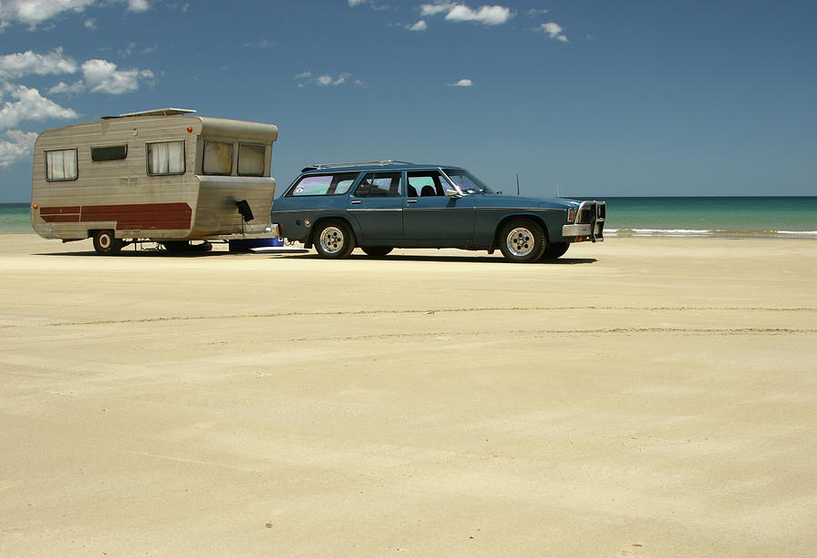 Old Caravan & Car On Beach Photograph by Jamesbowyer