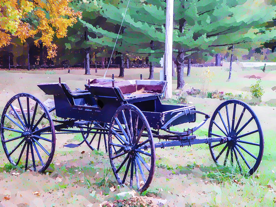 Old carriage cart in garden Painting by Jeelan Clark