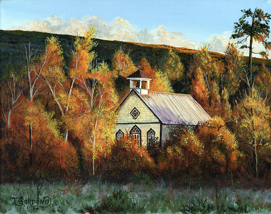 Old church in autumn Painting by Timithy L Gordon
