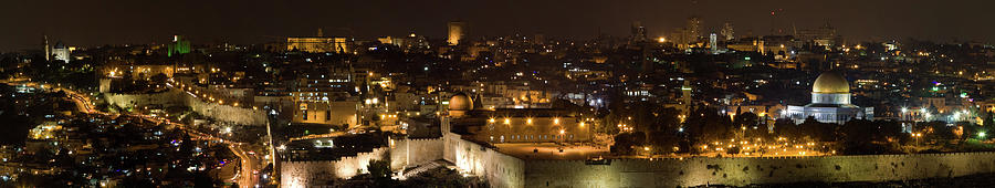 Old City Jerusalem Night Panorama Photograph by Jsteck