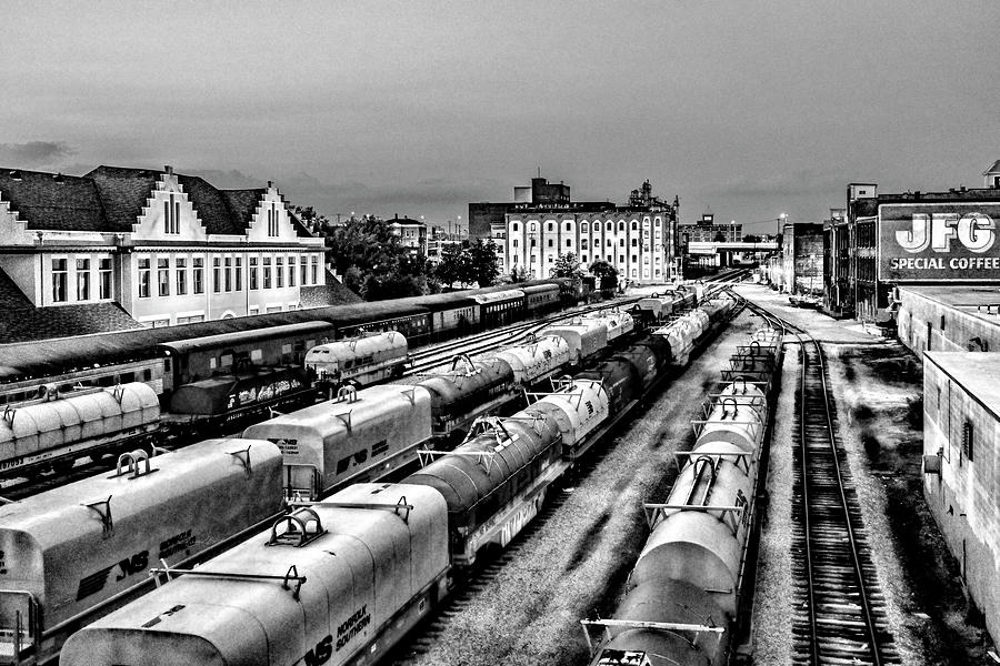 Old City Train Tracks Black and White Photograph by Sharon Popek