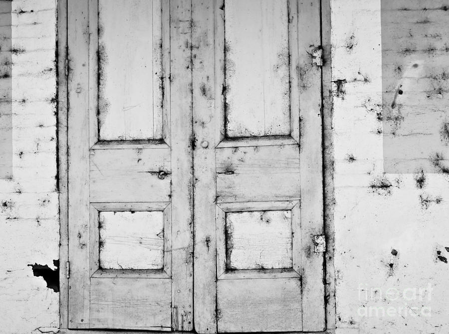 Old Doors In Grayscale Photograph