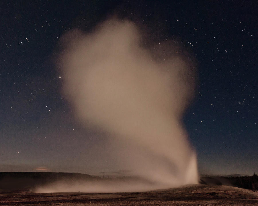Old Faithful at Night Photograph by John Christopher