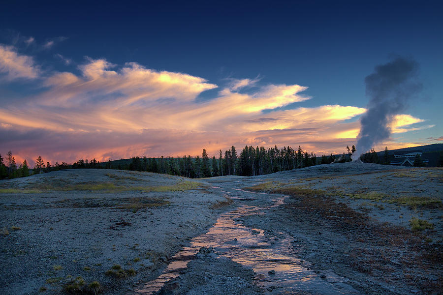 Old Faithful Sunset Photograph by Bob Retnauer