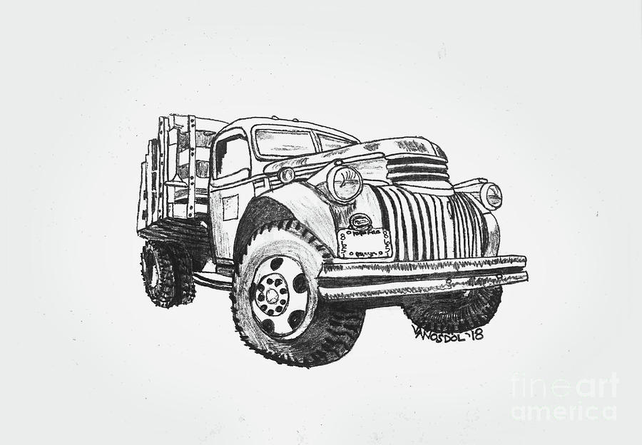 Old Farm Truck - Graphite Pencil Drawing by Scott D Van Osdol
