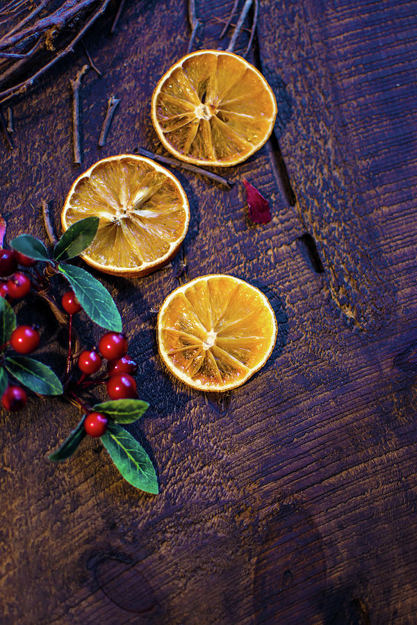 Old Fashioned Christmas Dried Oranges And Cranberry Decoration On