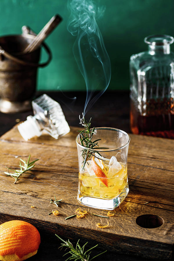 Old Fashioned Drink With Smoked Rosemary Photograph by Mateusz Siuta
