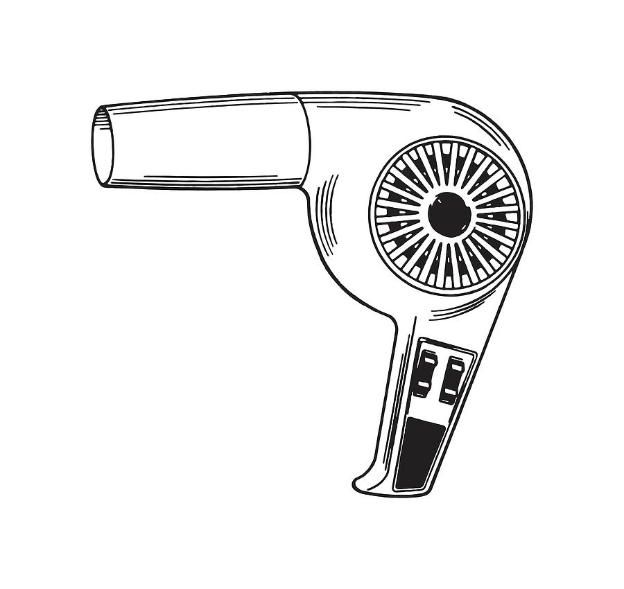 Black And White Drawing - Old-fashioned hair dryer by CSA Images