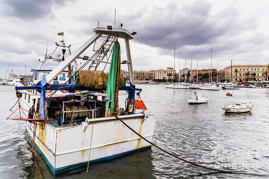 Old fishing boats moored to port d Photograph by Joaquin Corbalan