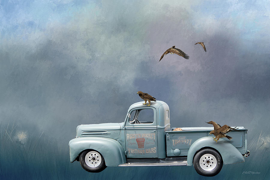 Old Ford Truck And Eagles Digital Art