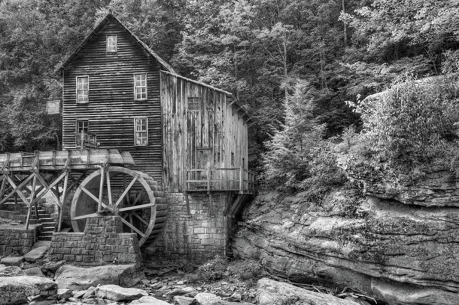 Black And White Photograph - Old Glade Creek Mill Monochrome by Gregory Ballos