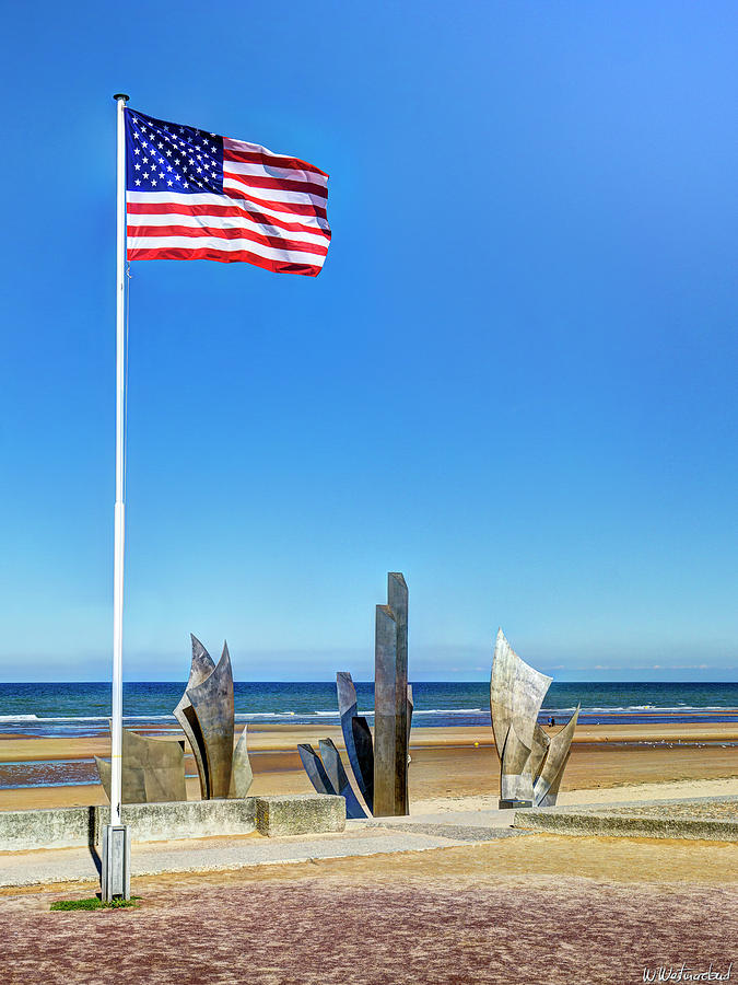 Old Glory and Les Braves Omaha Beach - Narrow version Photograph by Weston Westmoreland