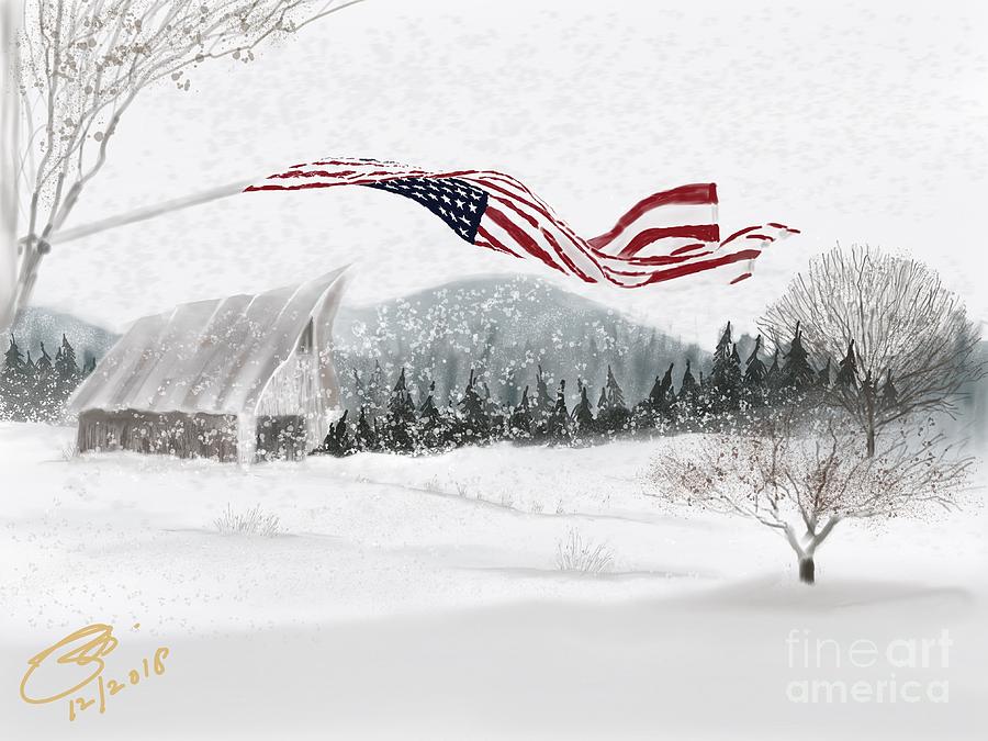 Old Glory In The Snow Digital Art