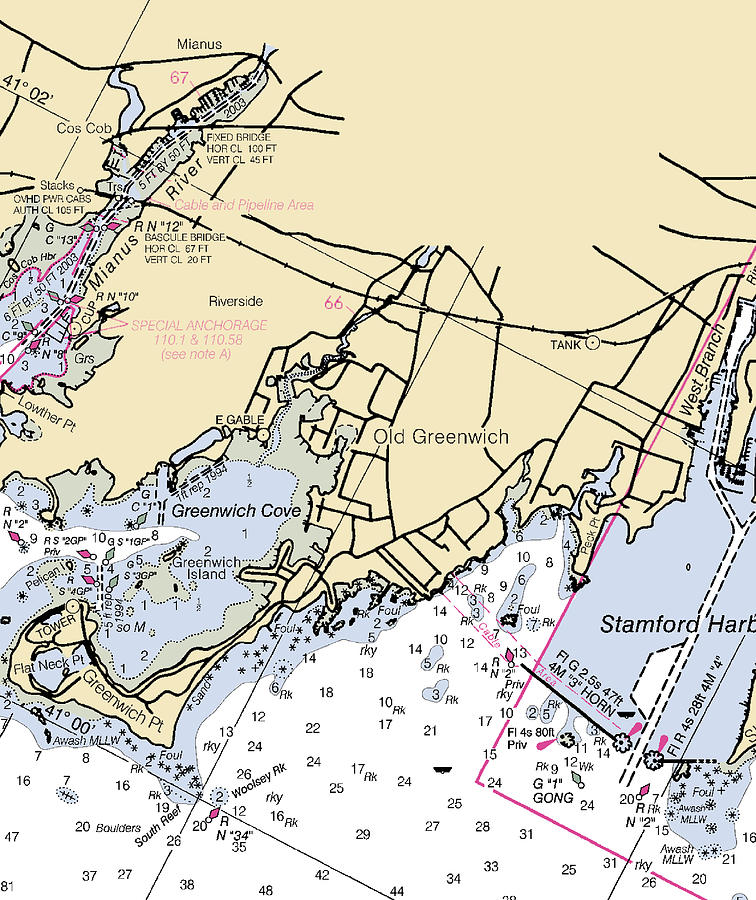 Old Greenwichconnecticut Nautical Chart Mixed Media by Sea Koast Pixels