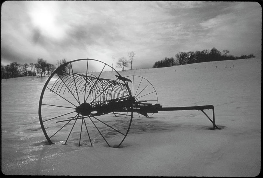 Black And White Photograph - Old Hay Rake by American Eyes