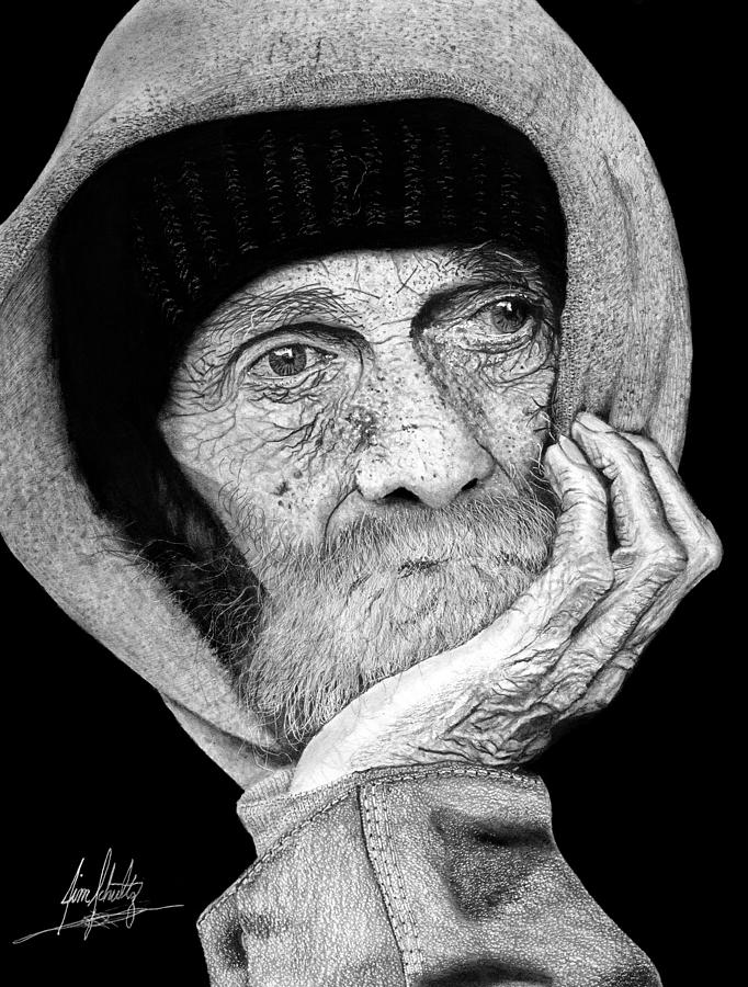 Old Homeless Man Drawing by James Schultz