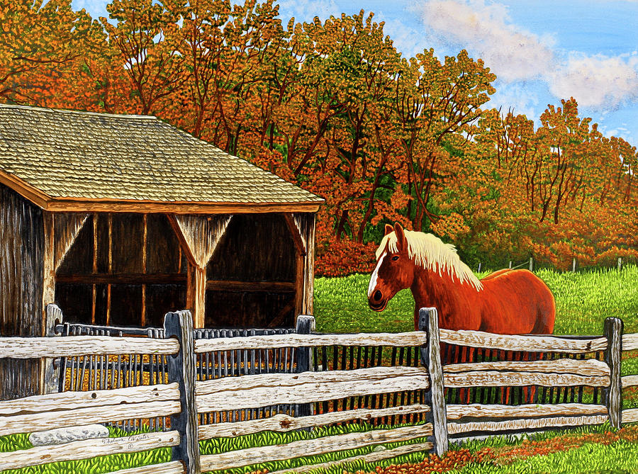 Fall Painting - Old Horse Shed, Mumford Ny by Thelma Winter