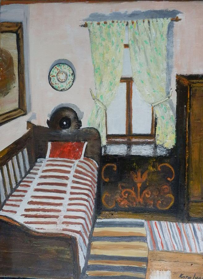 Bed Painting - Old house interior of Transylvania by Maria Karalyos