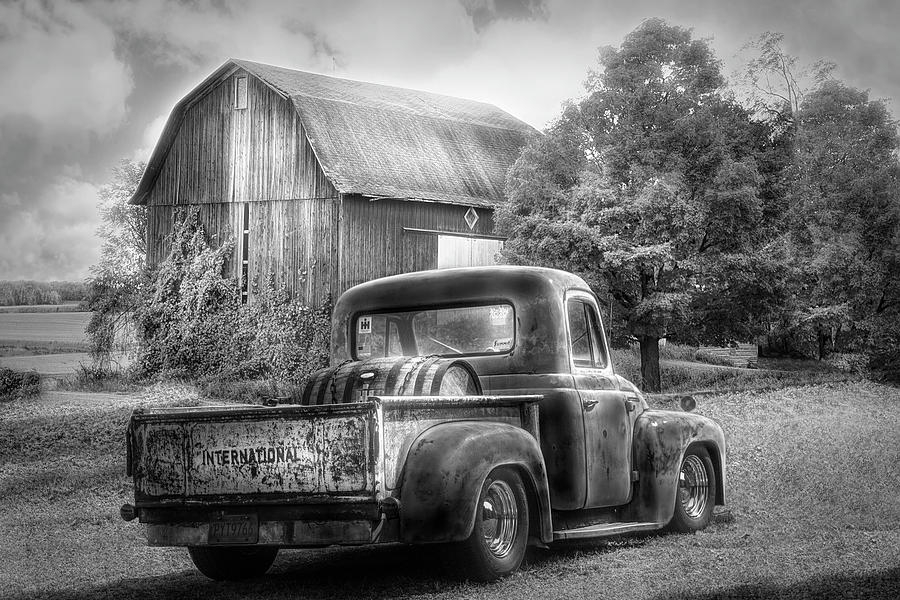 Old International Pickup Truck in Black and White Photograph by Debra and Dave Vanderlaan