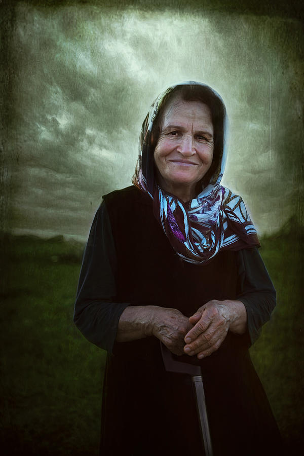 Portrait Photograph - Old Lady In Scarf by Catherine W.