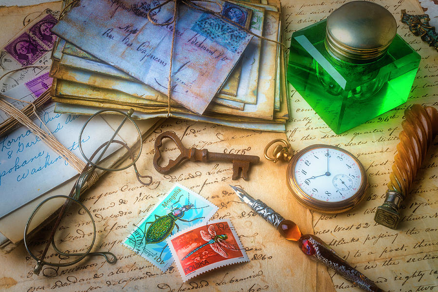 Old Letters And Pocket Watch Photograph by Garry Gay