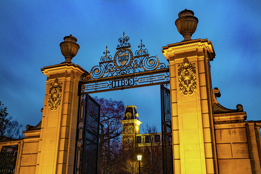 University Of Arkansas Photograph - Old Main and Centennial Gate - University of Arkansas by Gregory Ballos