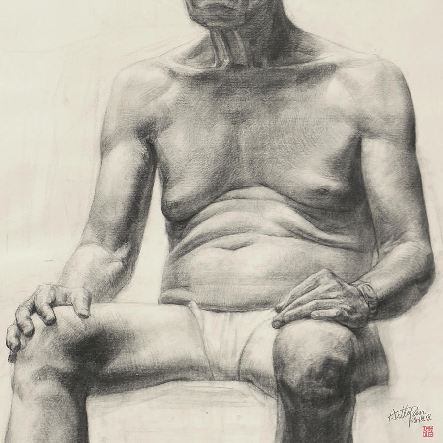 Old man full body image -part-ArtToPan drawing-portrait realistic carbon pencil Painting by Artto Pan