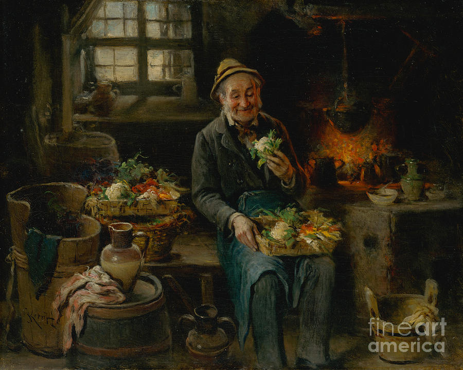 Old Man In The Kitchen Drawing by Heritage Images
