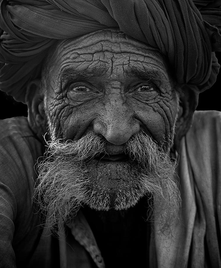 Black And White Photograph - Old Man by Jassi Oberai