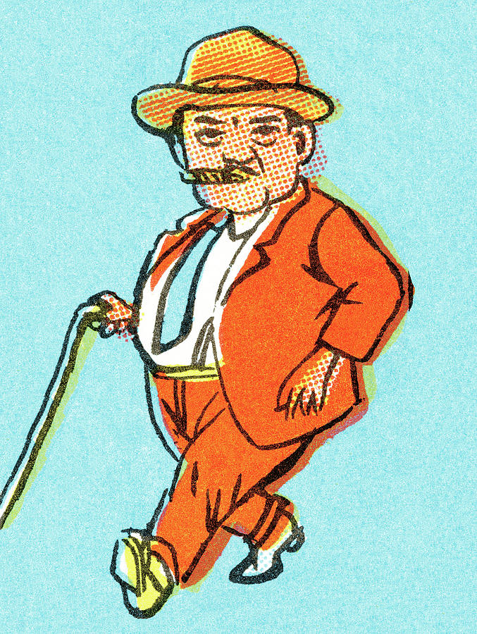 Vintage Drawing - Old man with cane by CSA Images