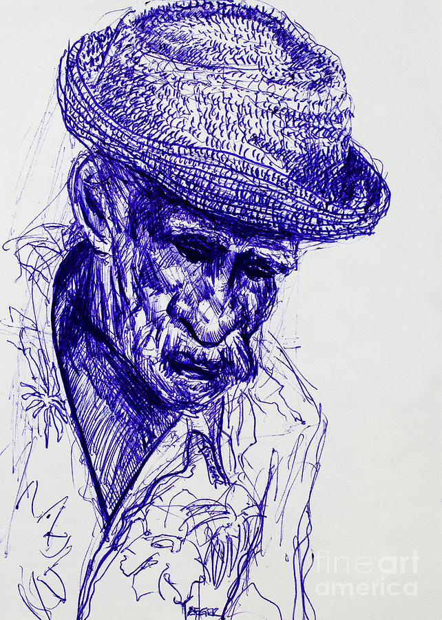 Old Man with Hat Drawing by Robert Yaeger