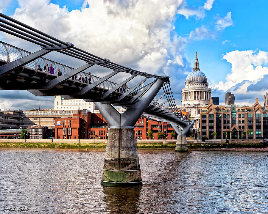 London Photograph - Old Meets New - St Pauls and the Millennium Bridge by Mark E Tisdale