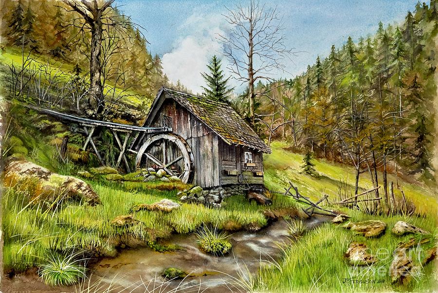 Old Mill by a Creek Painting by Jeanette Ferguson