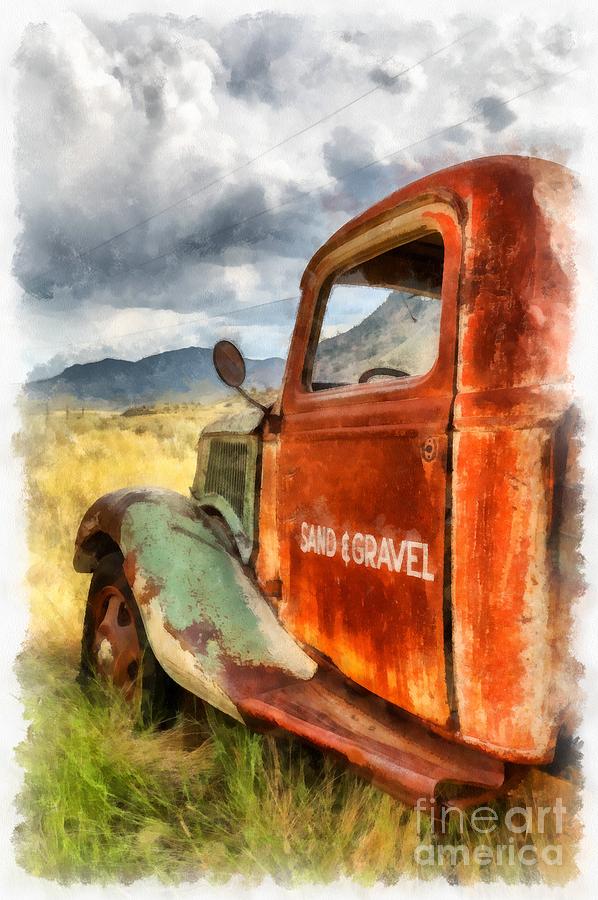 Old Montana Ranch Truck Watercolor Photograph by Edward Fielding