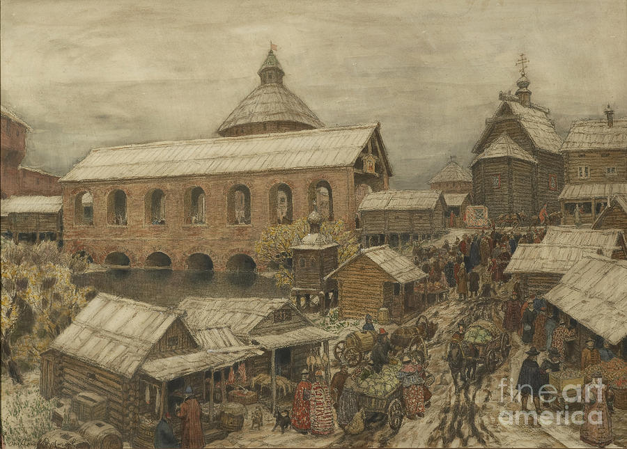 Old Moscow. Okhotny Ryad Hunting Row Drawing by Heritage Images