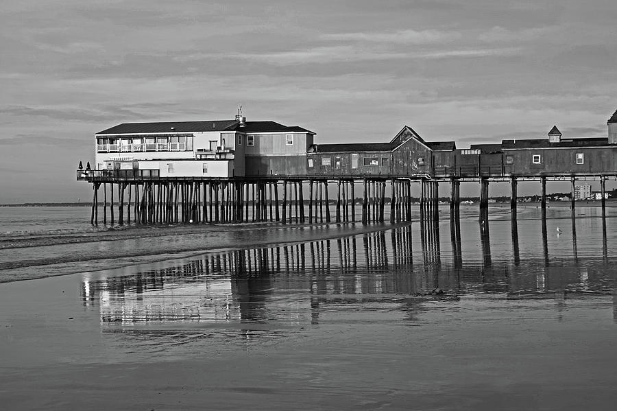 Old Orchard Pier Reflection Maine Black and White Photograph by Toby McGuire
