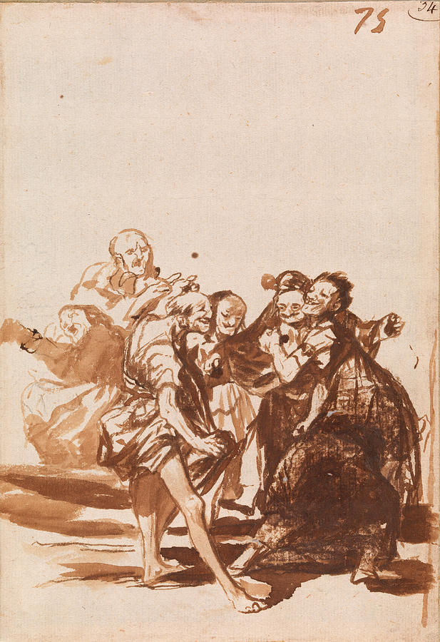 Old People Singing and Dancing Drawing by Francisco Goya