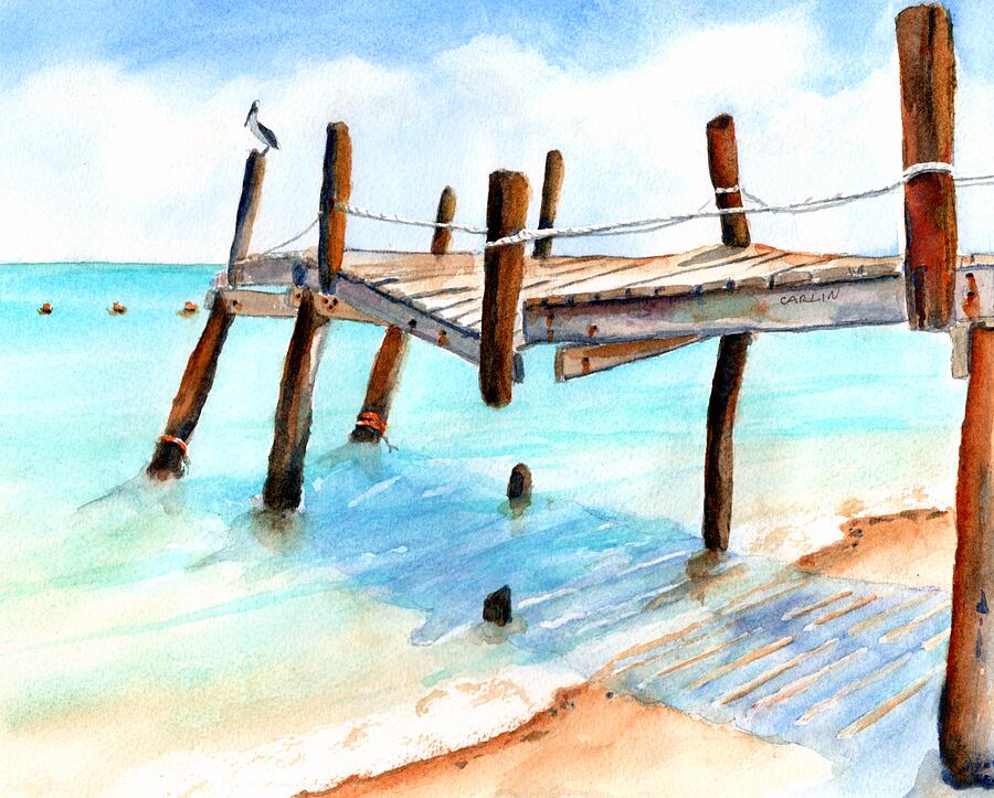 Impressionism Painting - Old Pier on Playa Paraiso #4 by Carlin Blahnik CarlinArtWatercolor