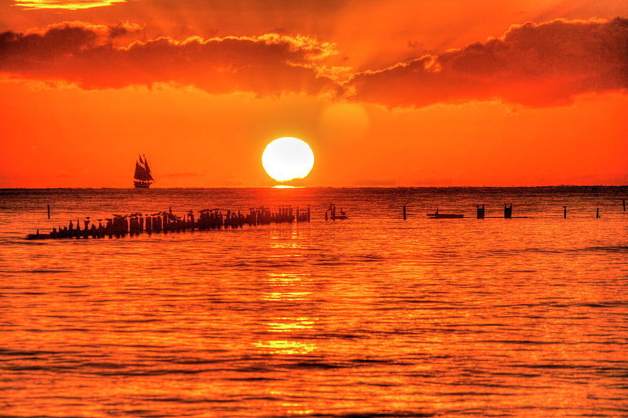 Sunset Photograph - Old Pier Sunset Horizontal by Robert Goldwitz
